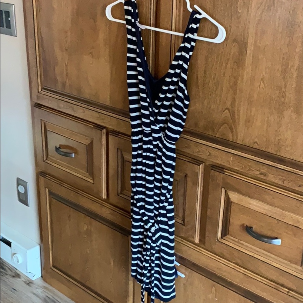 Maternity dress navy and white striped
